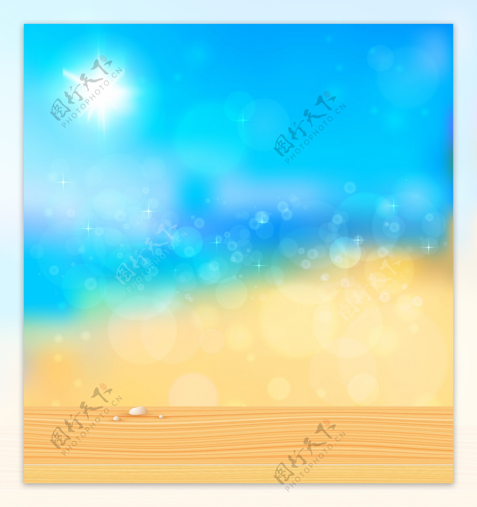 矢量手绘蓝天沙滩大海背景