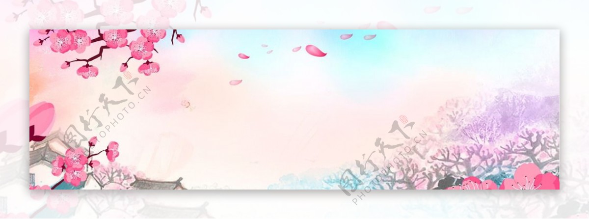 粉系樱花广告背景图案梦幻展板背