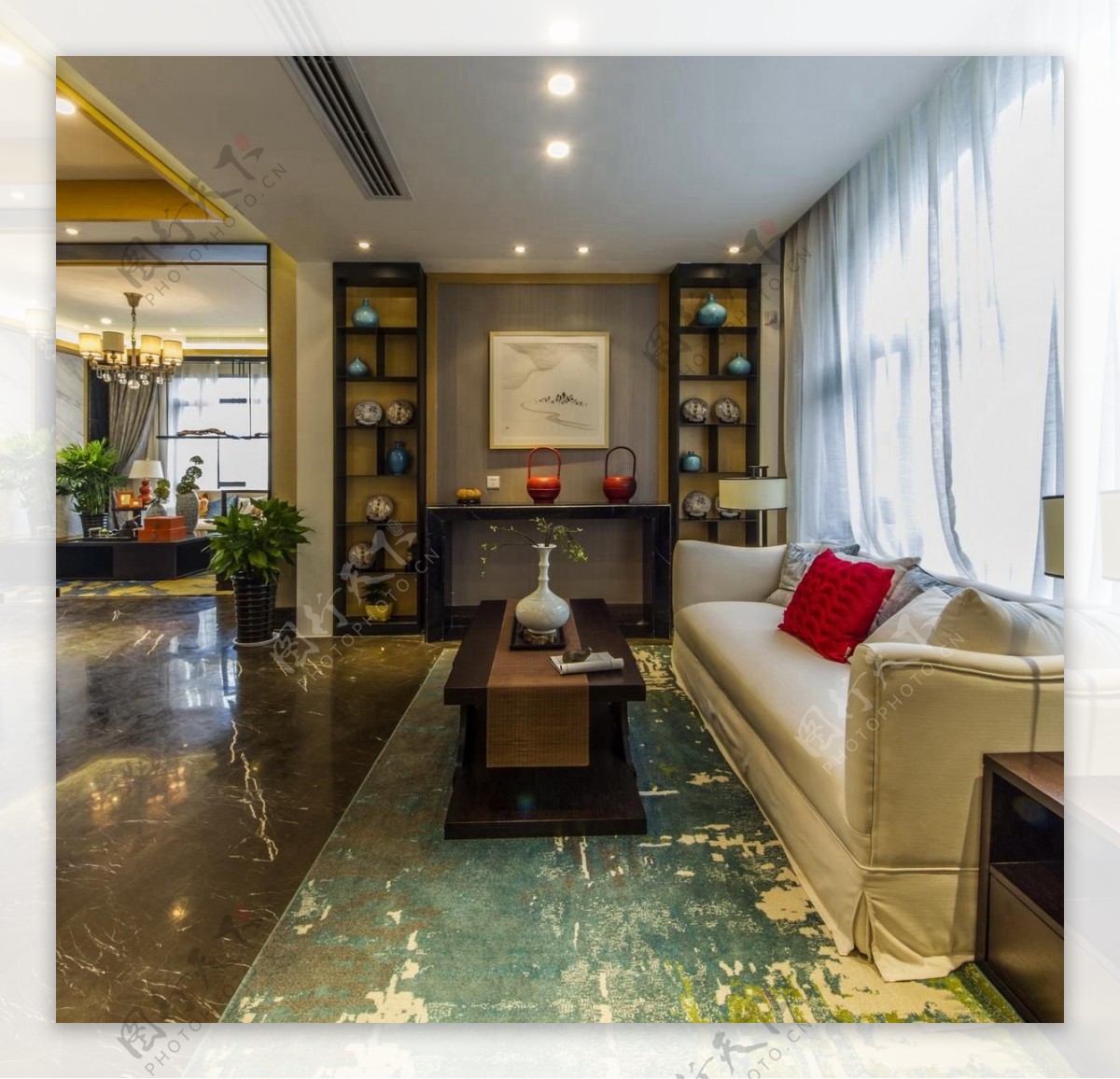 欧式简约瓷砖白色沙发客厅室内装修效果图