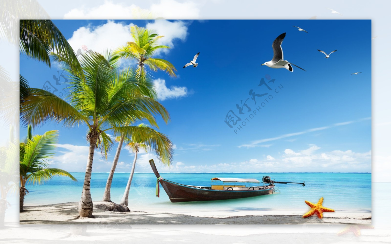 海洋沙滩椰子树游船