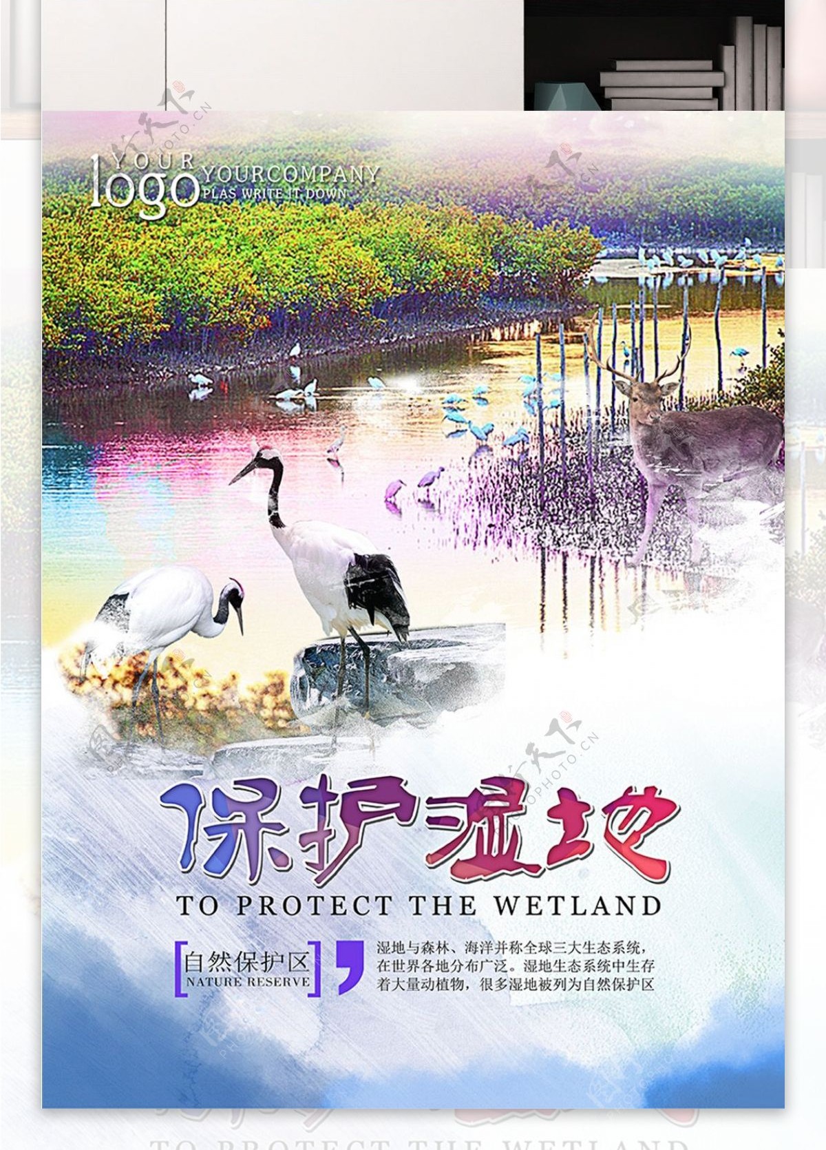 中国风大气保护湿地海报