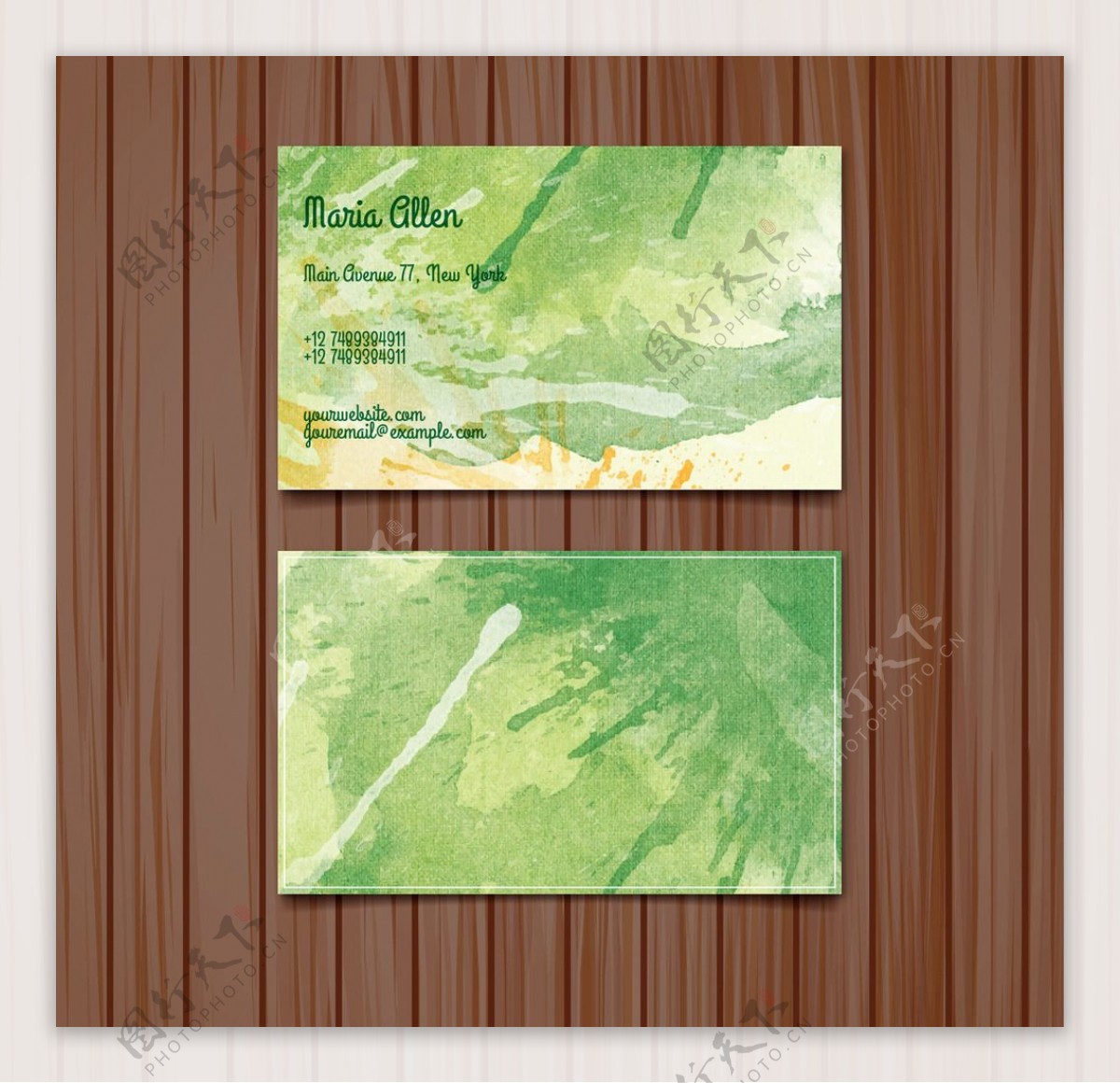水彩绿色商务卡片