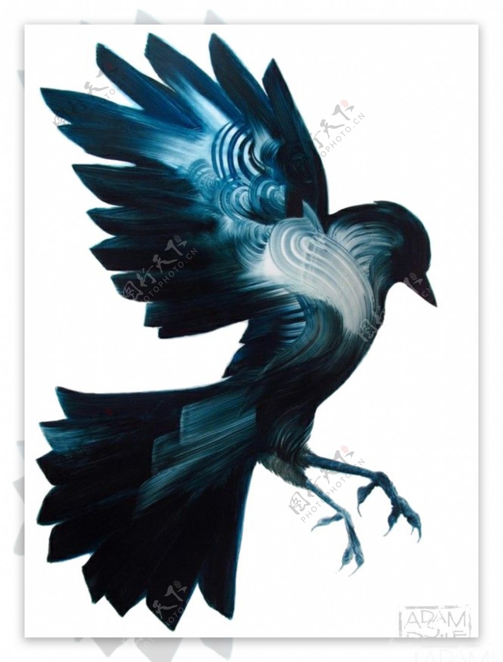 帅气深蓝色小鸟装饰元素