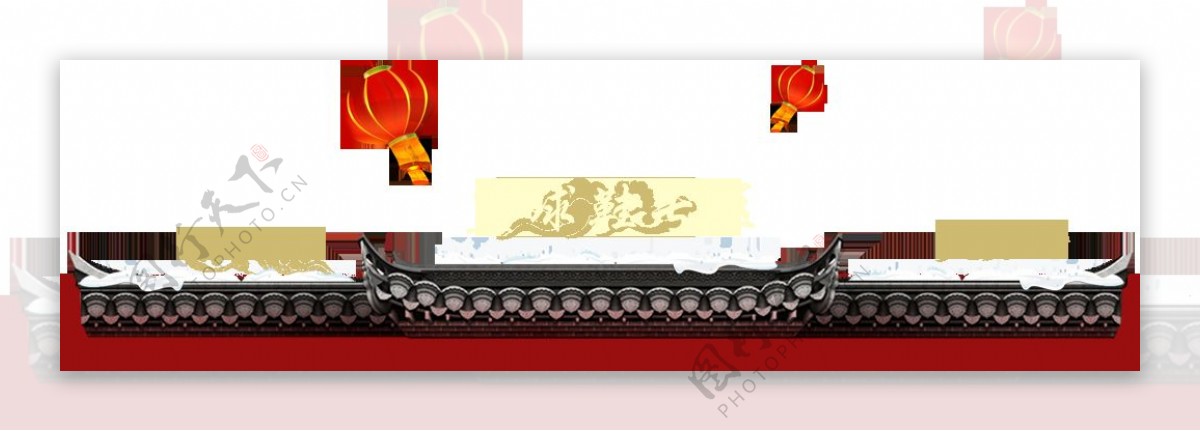 中国风屋檐灯笼边框背景元素