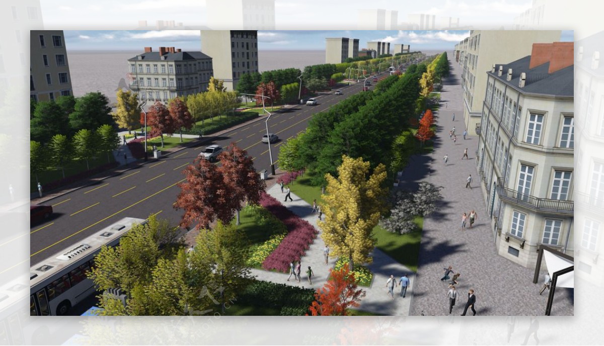 城市道路绿化景观设计效果图