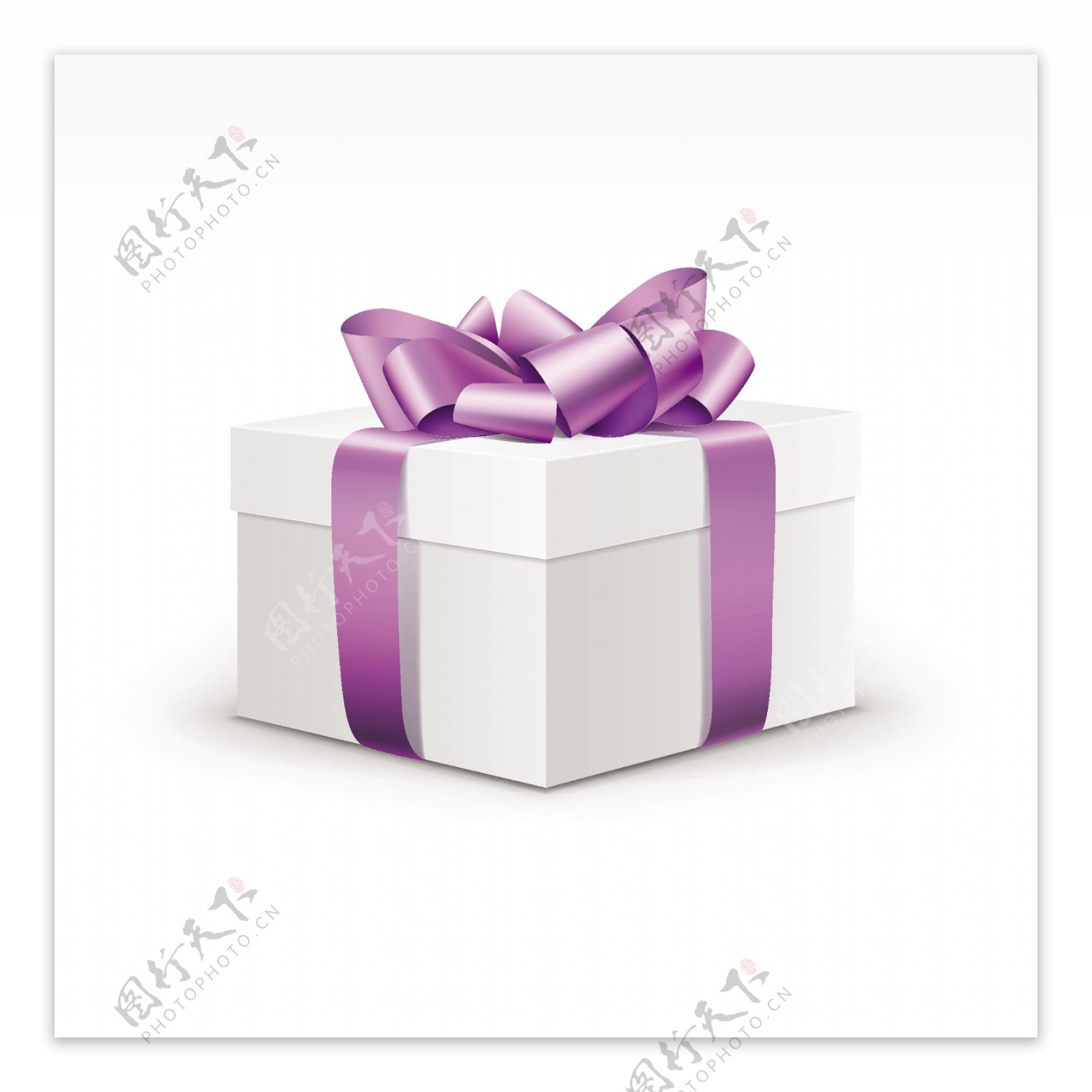 空白紫色缎带礼品盒包装矢量素材