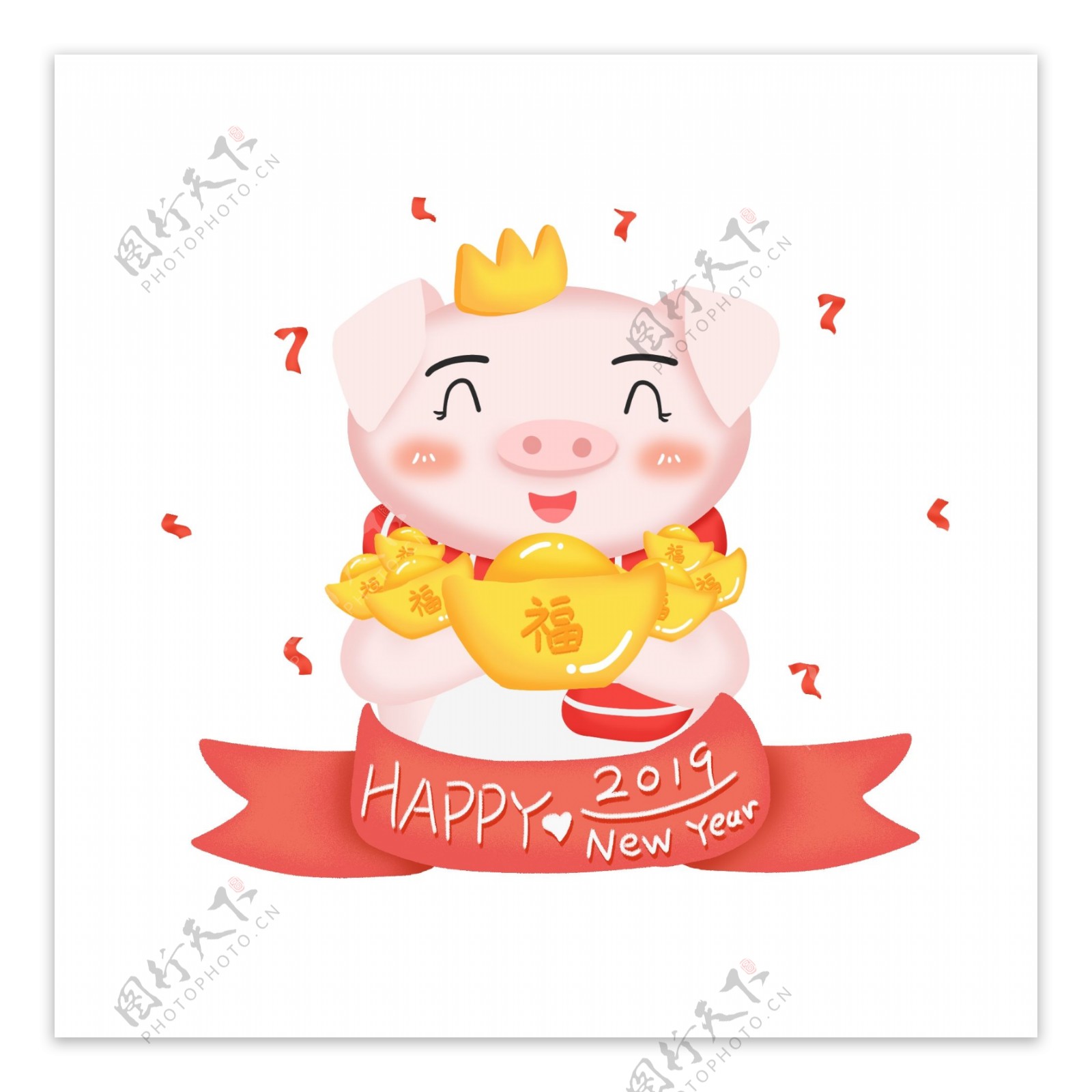 可爱手绘新年快乐春节猪ip形象素材元素4