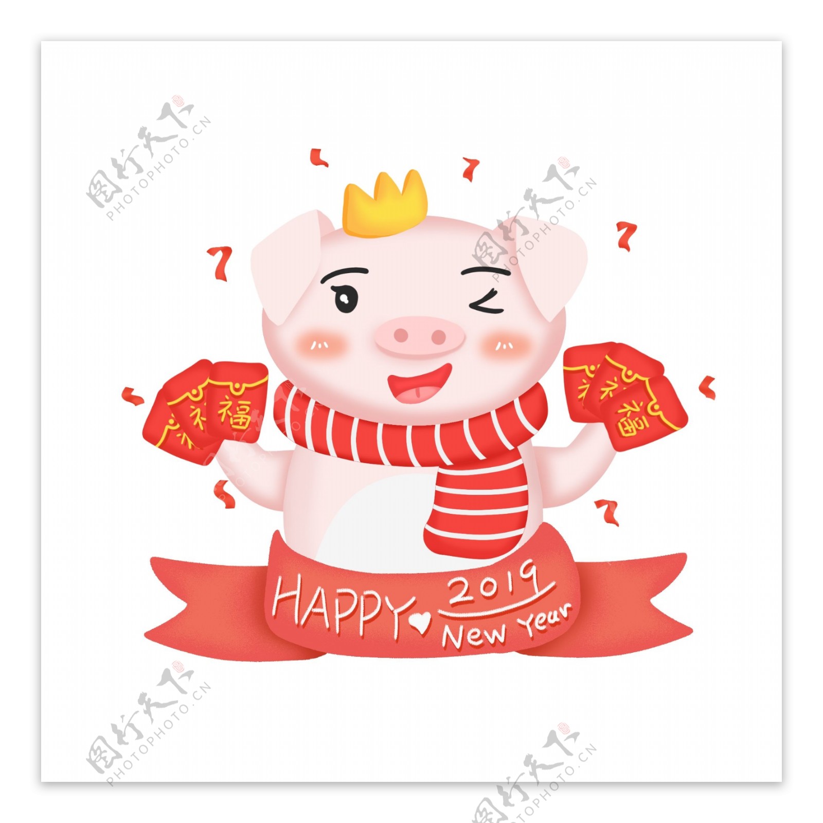 可爱手绘新年快乐春节猪ip形象素材元素3