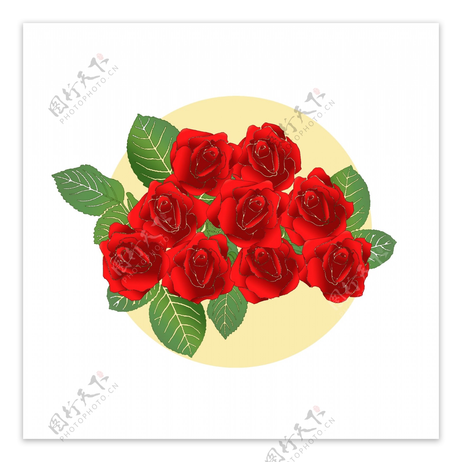 手绘玫瑰花元素红色玫瑰