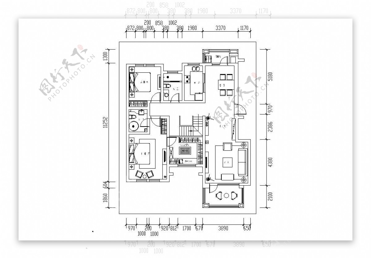 新中式家装两室一厅平面图