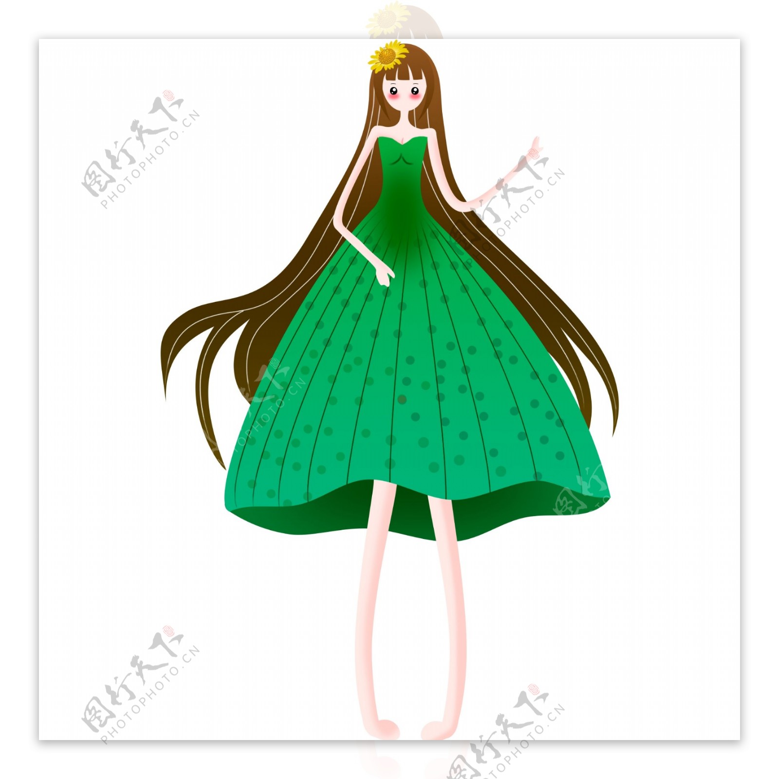 长发绿裙少女装饰元素