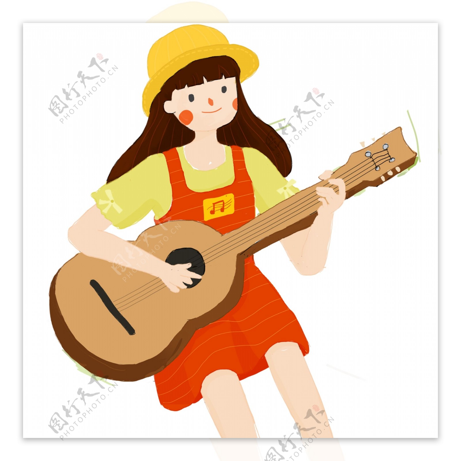 谈吉他的少女装饰元素