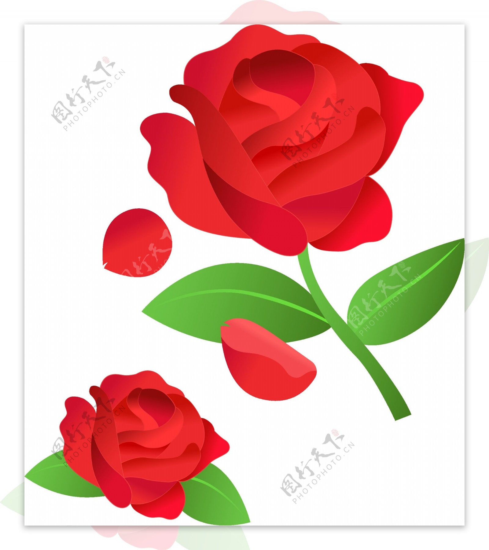 玫瑰花花瓣植物手绘红色渐变矢量可商用元素