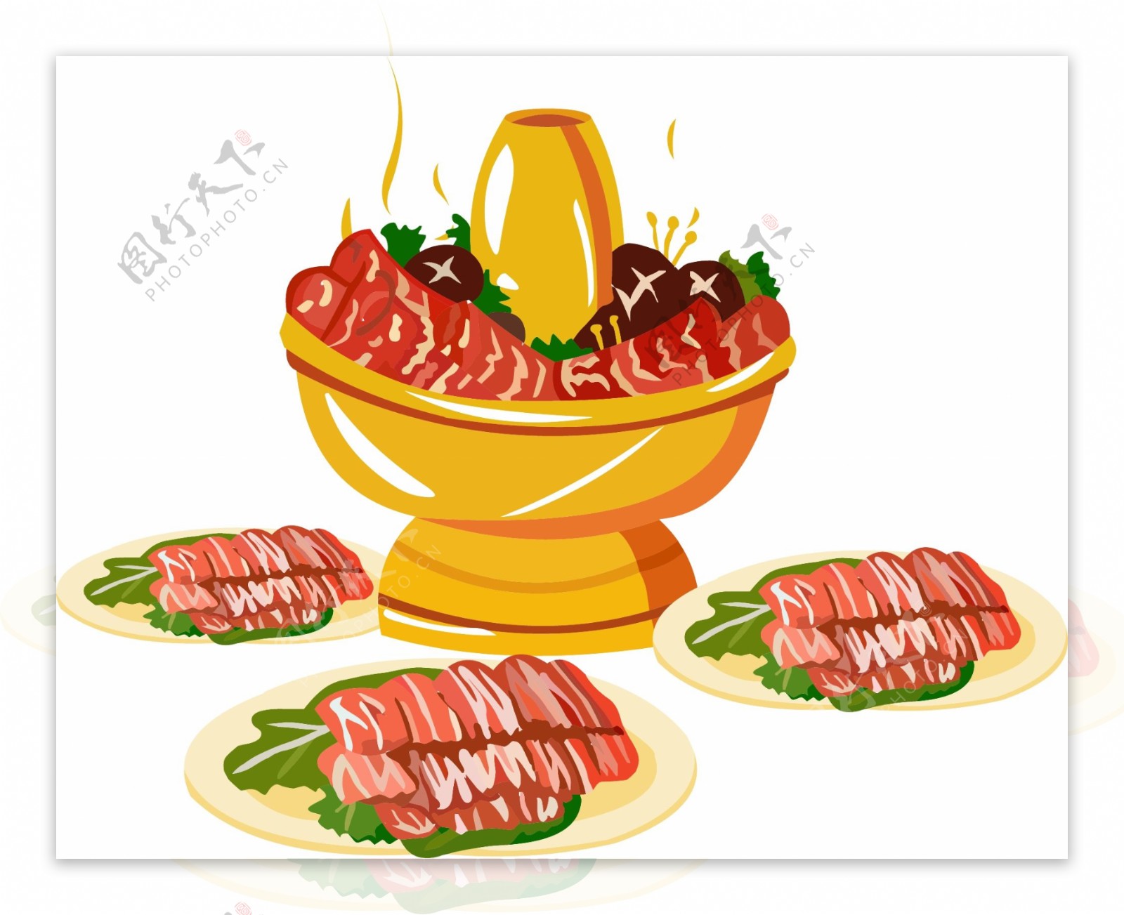 手绘美食红红火火羊肉火锅铜锅涮肉