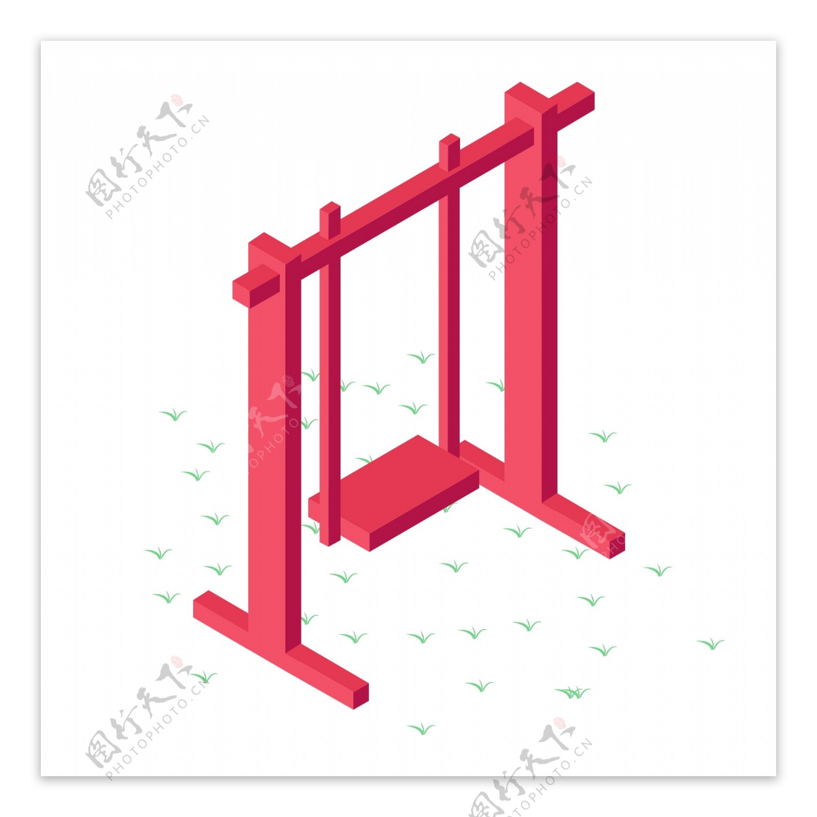 2.5D草地上的大红色喜庆秋千可商用元素