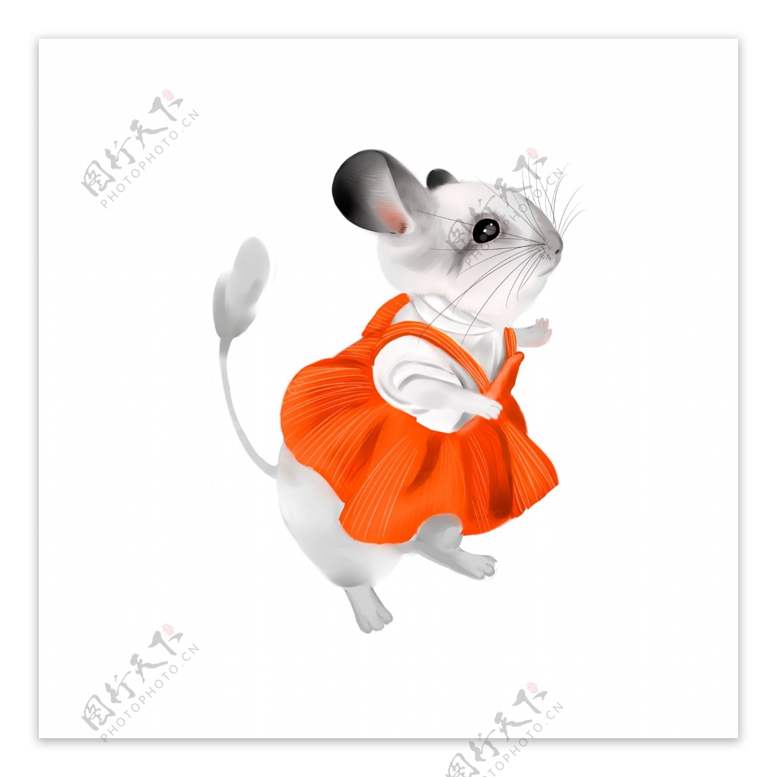 穿桔色裙子的小老鼠卡通元素
