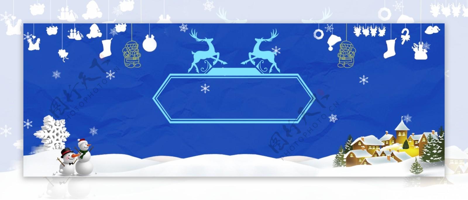 圣诞节蓝色雪景电商海报背景