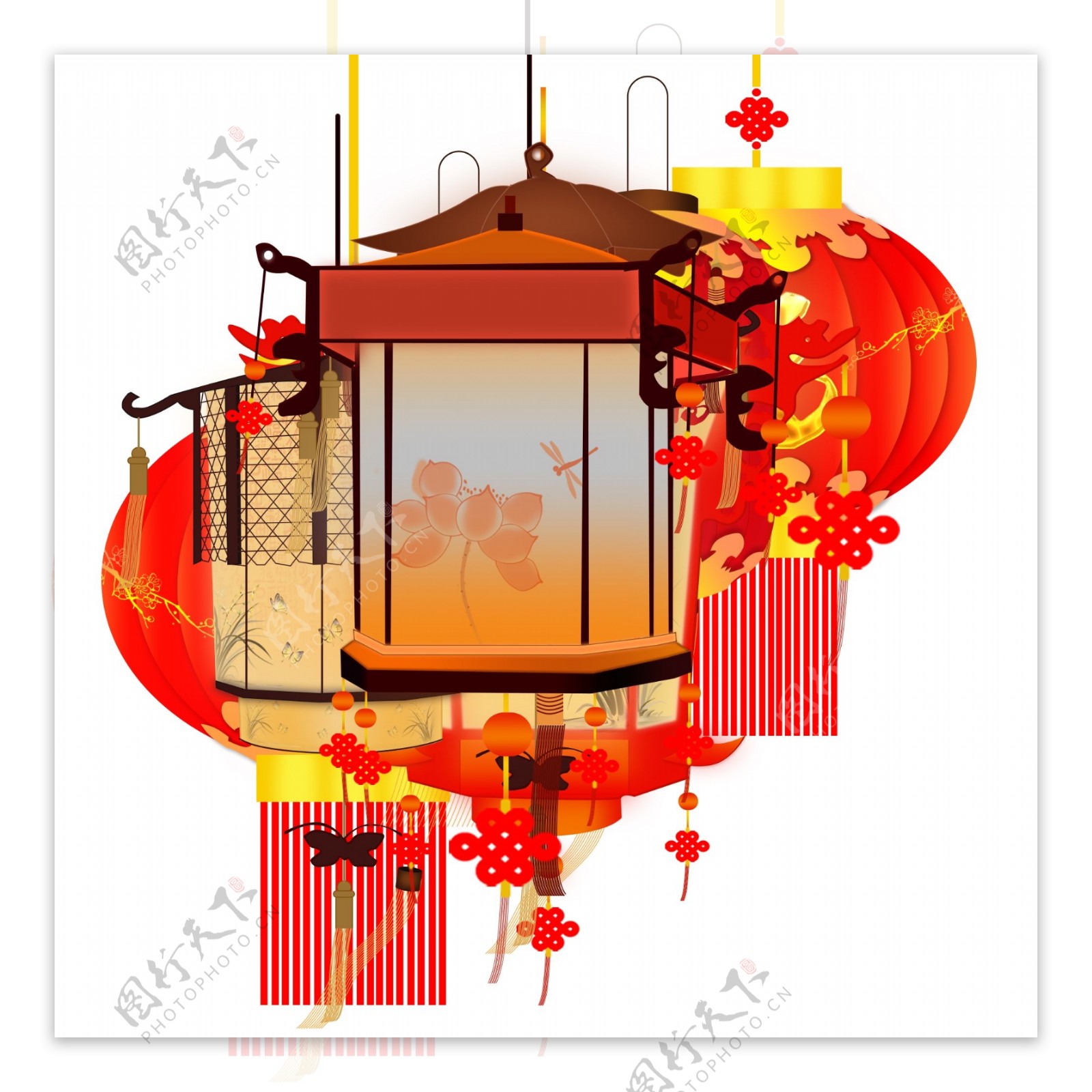 喜庆新春中国风可商用复古灯笼合集装饰图案