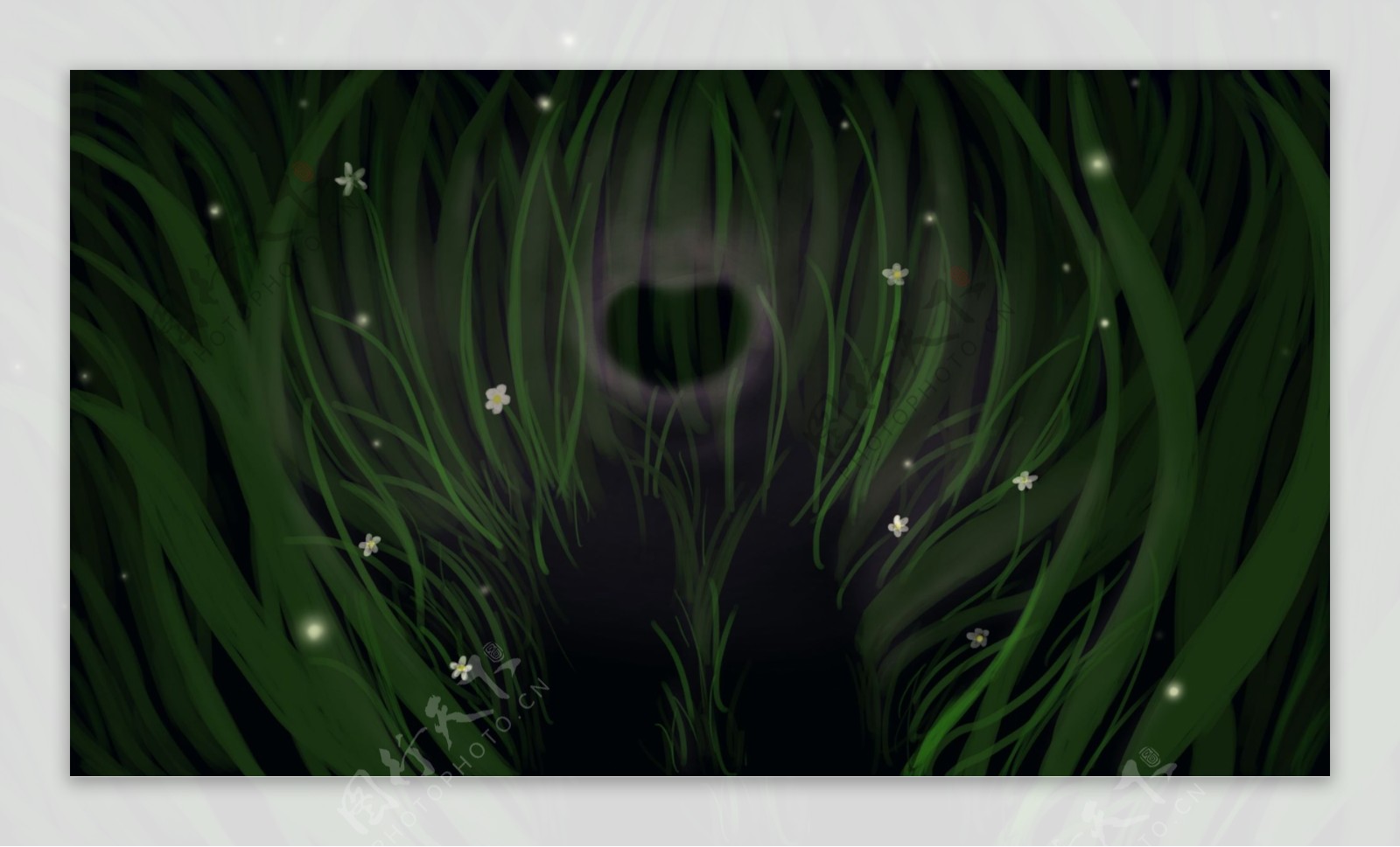 萤火虫和草丛手绘背景设计