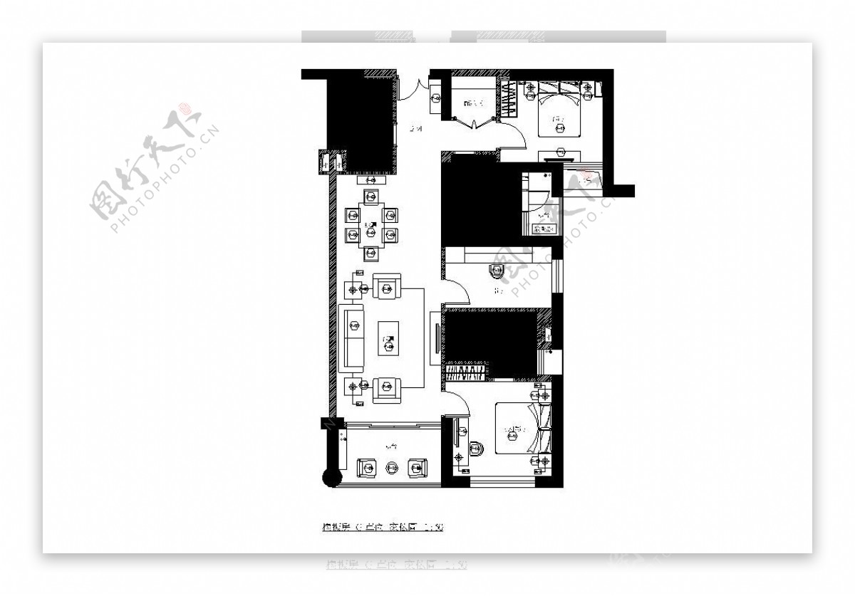 新中式两室一厅家装平面图