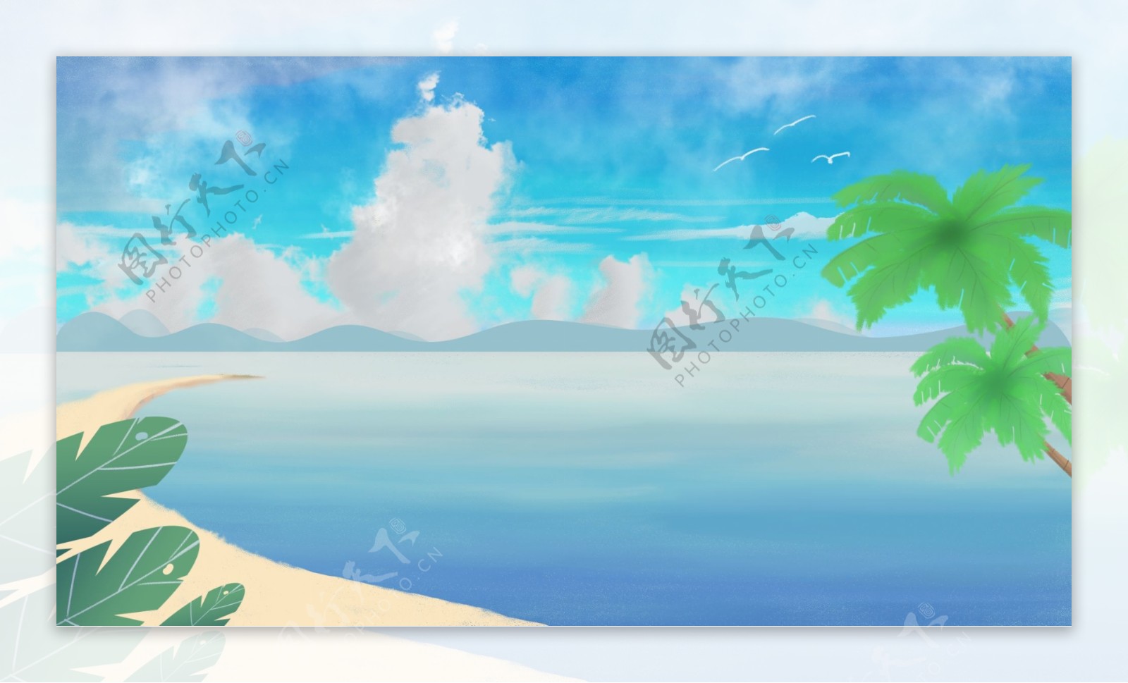 海洋蓝天椰子树卡通清新背景