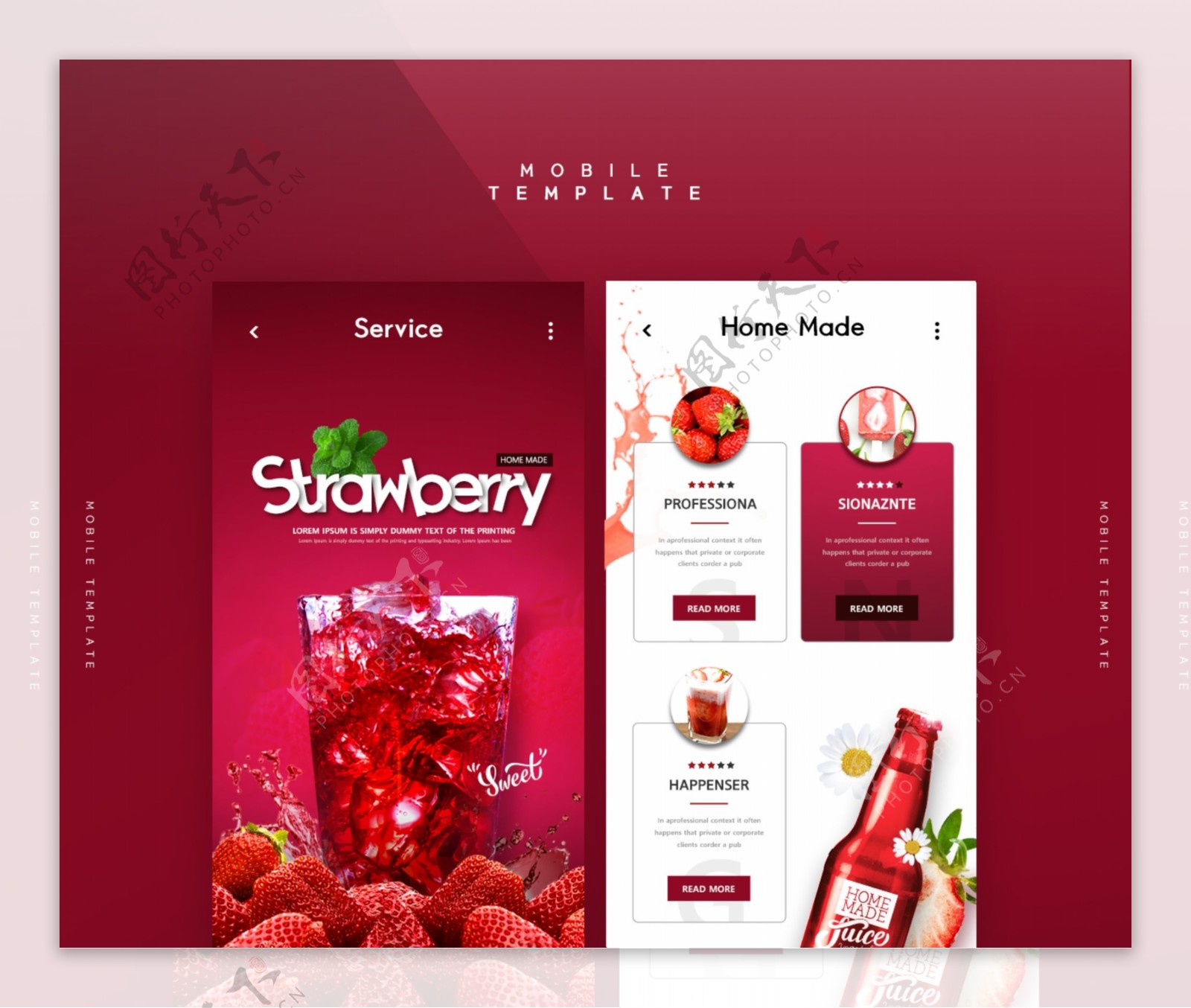 外国红色草莓汁饮料网页ui设计