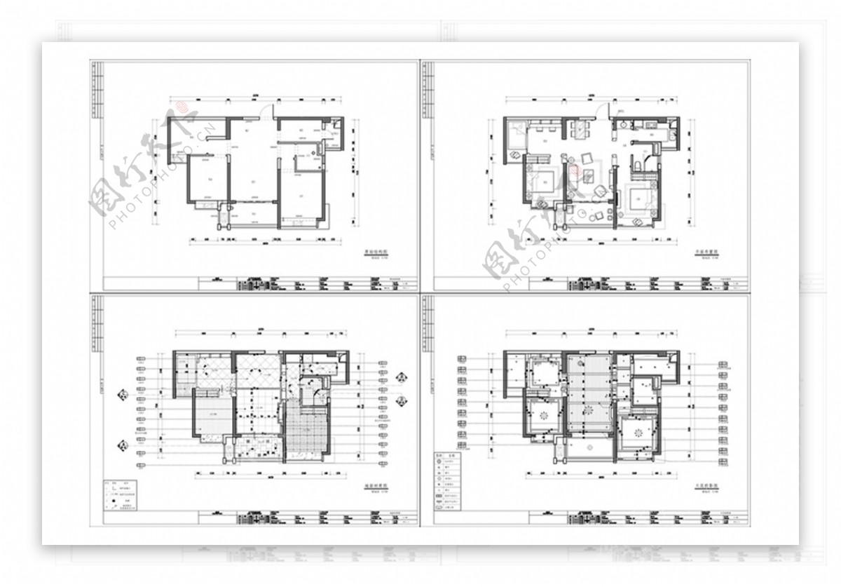 地中海风格三室两厅户型CAD施工图纸