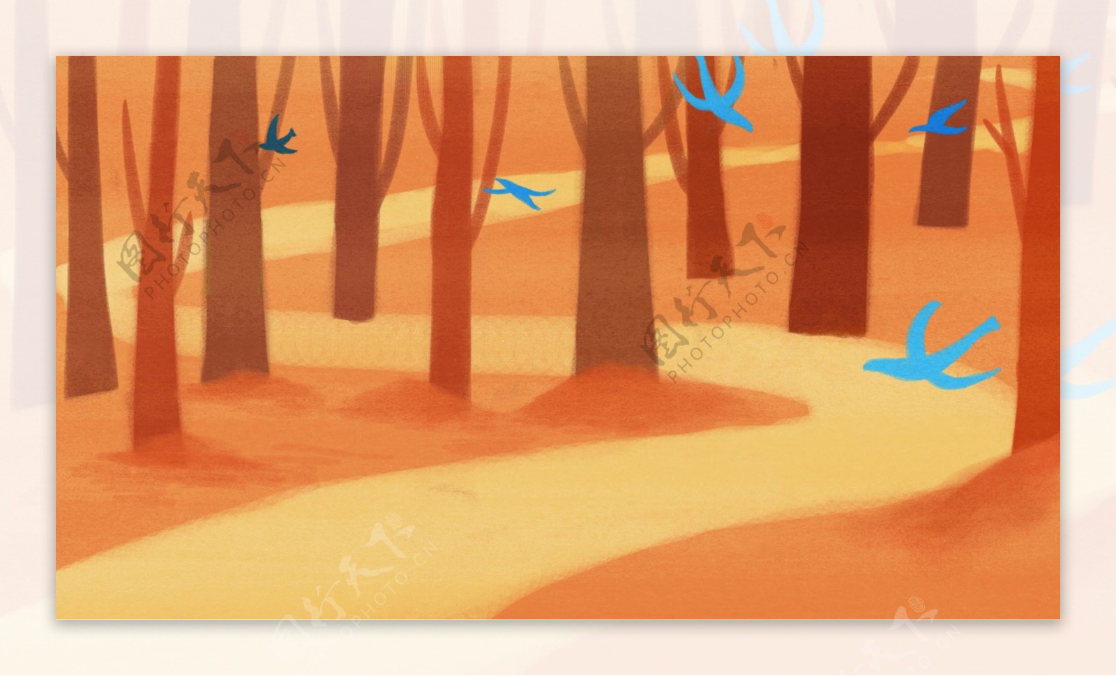 秋季树林小鸟背景素材