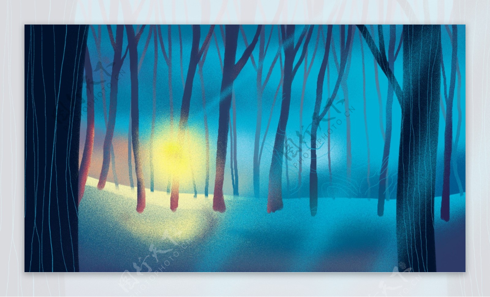 蓝色夜光树林背景素材