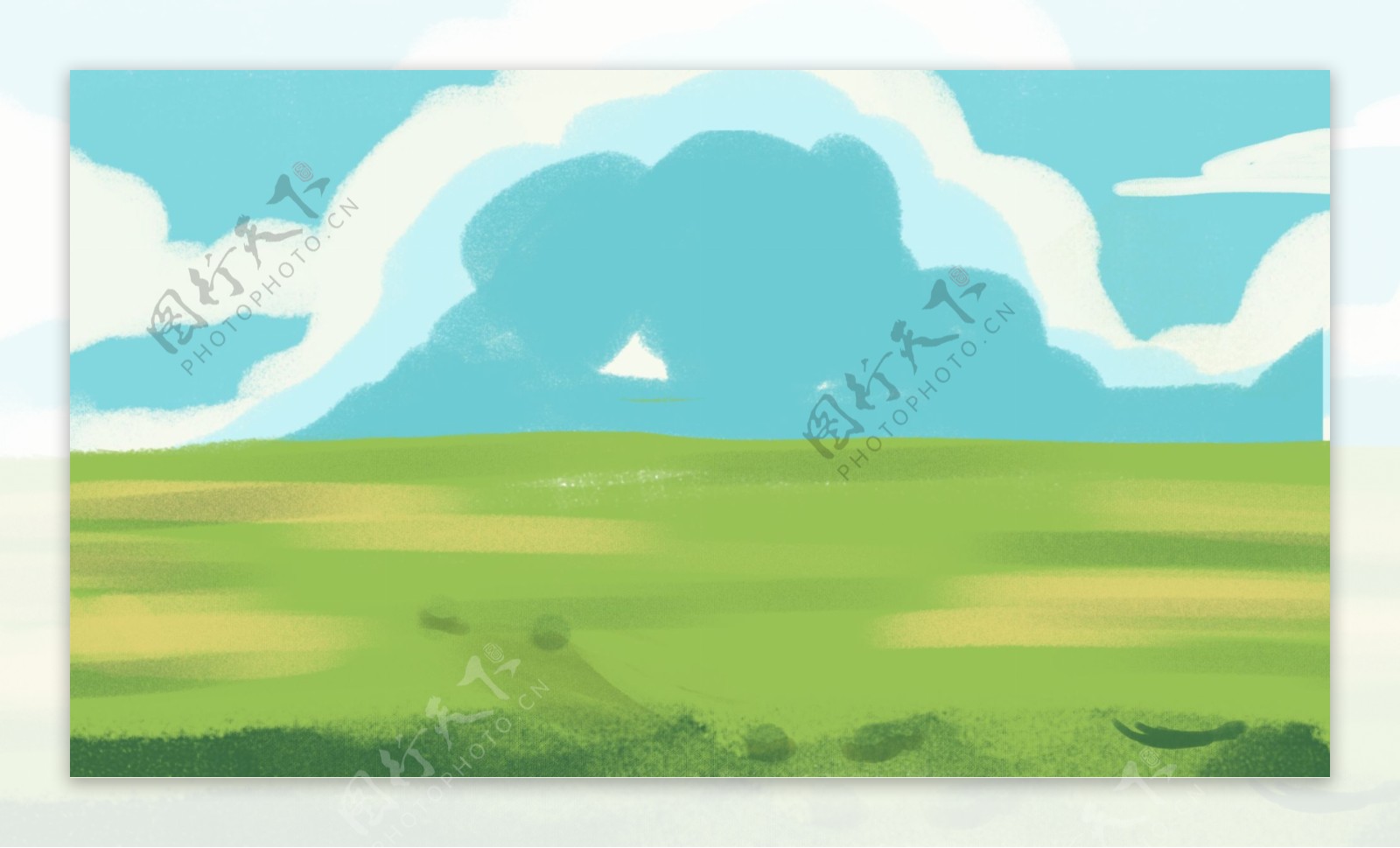 简约蓝天白云下的草原背景素材
