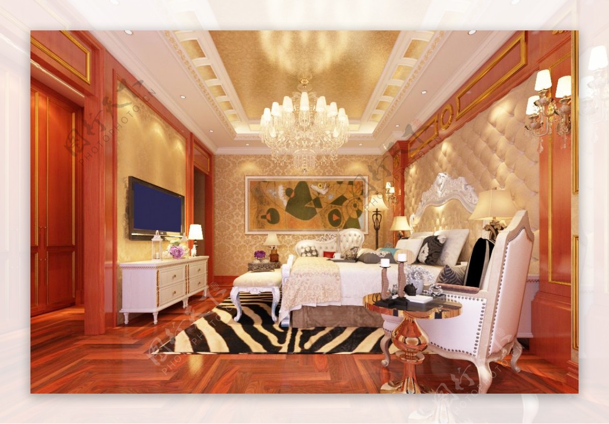 美式别墅卧室装饰装修效果图