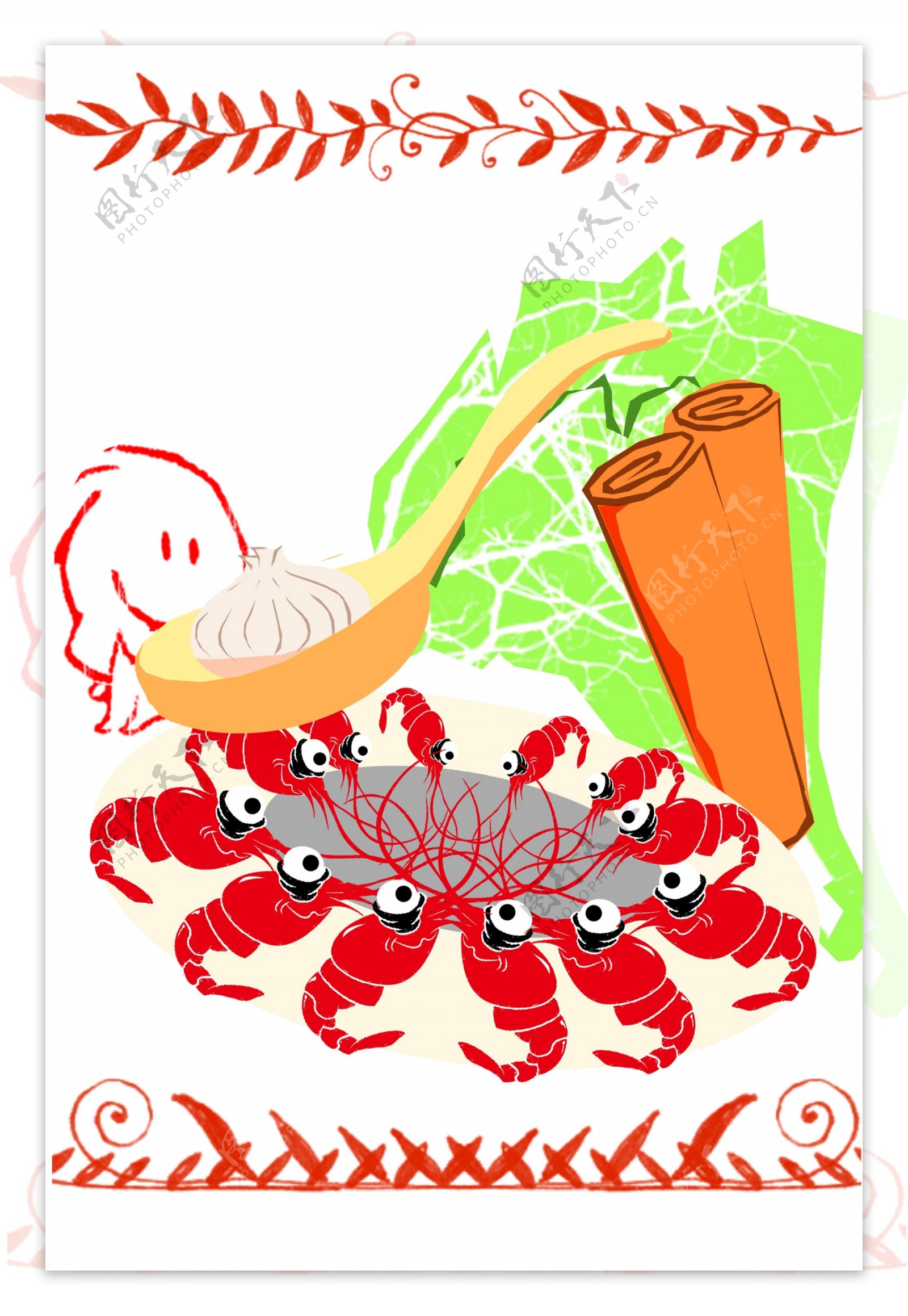 可爱手绘小龙虾装饰元素