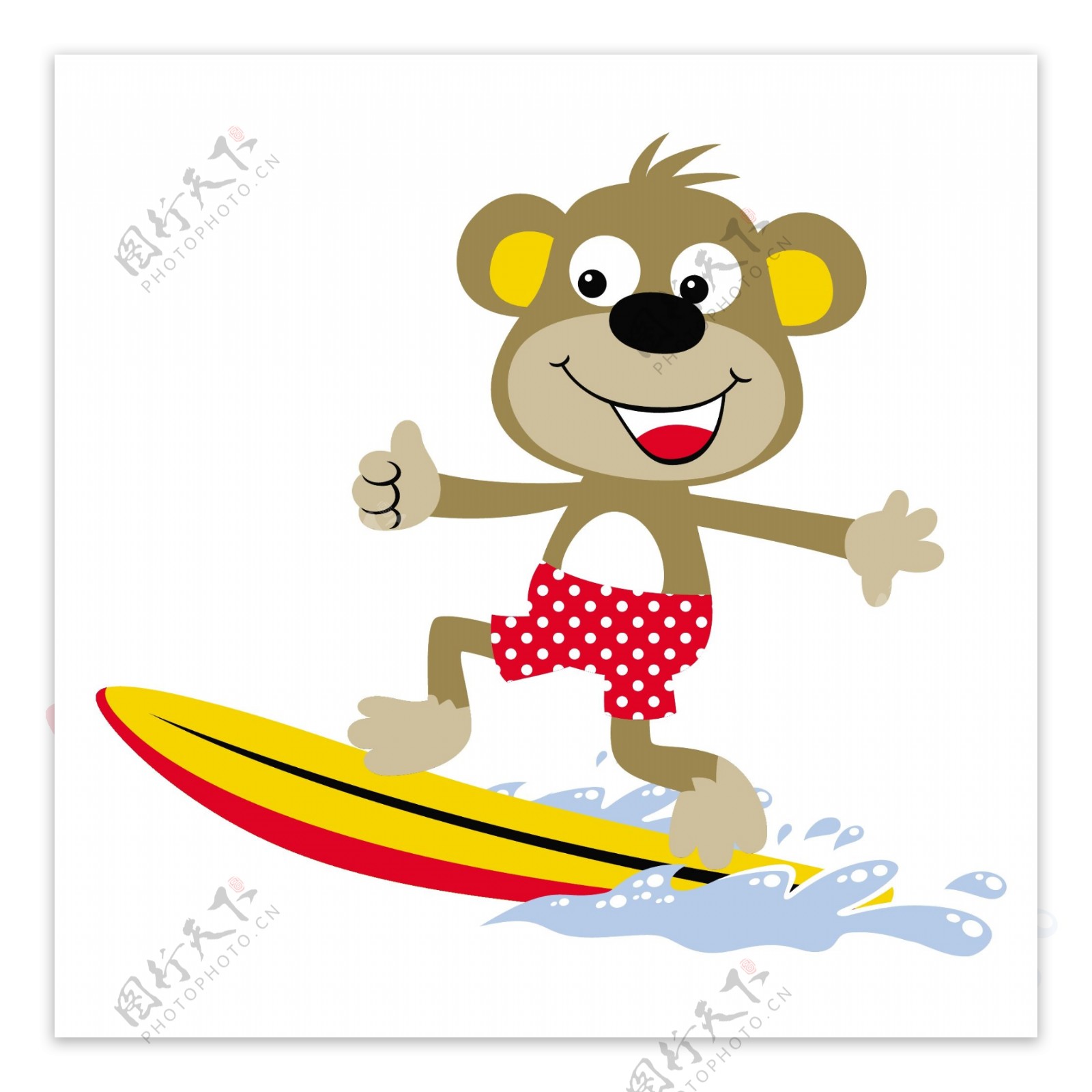 小猴子冲浪可爱卡通绘画装饰