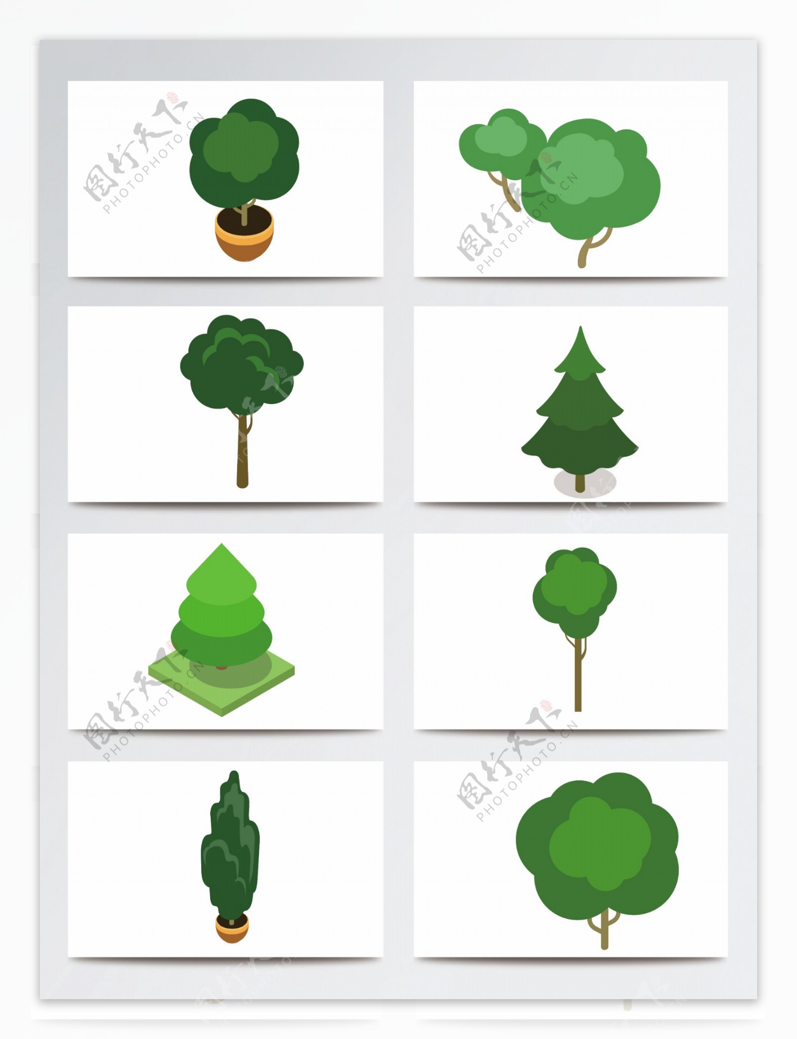 绿色扁平化设计树木植物