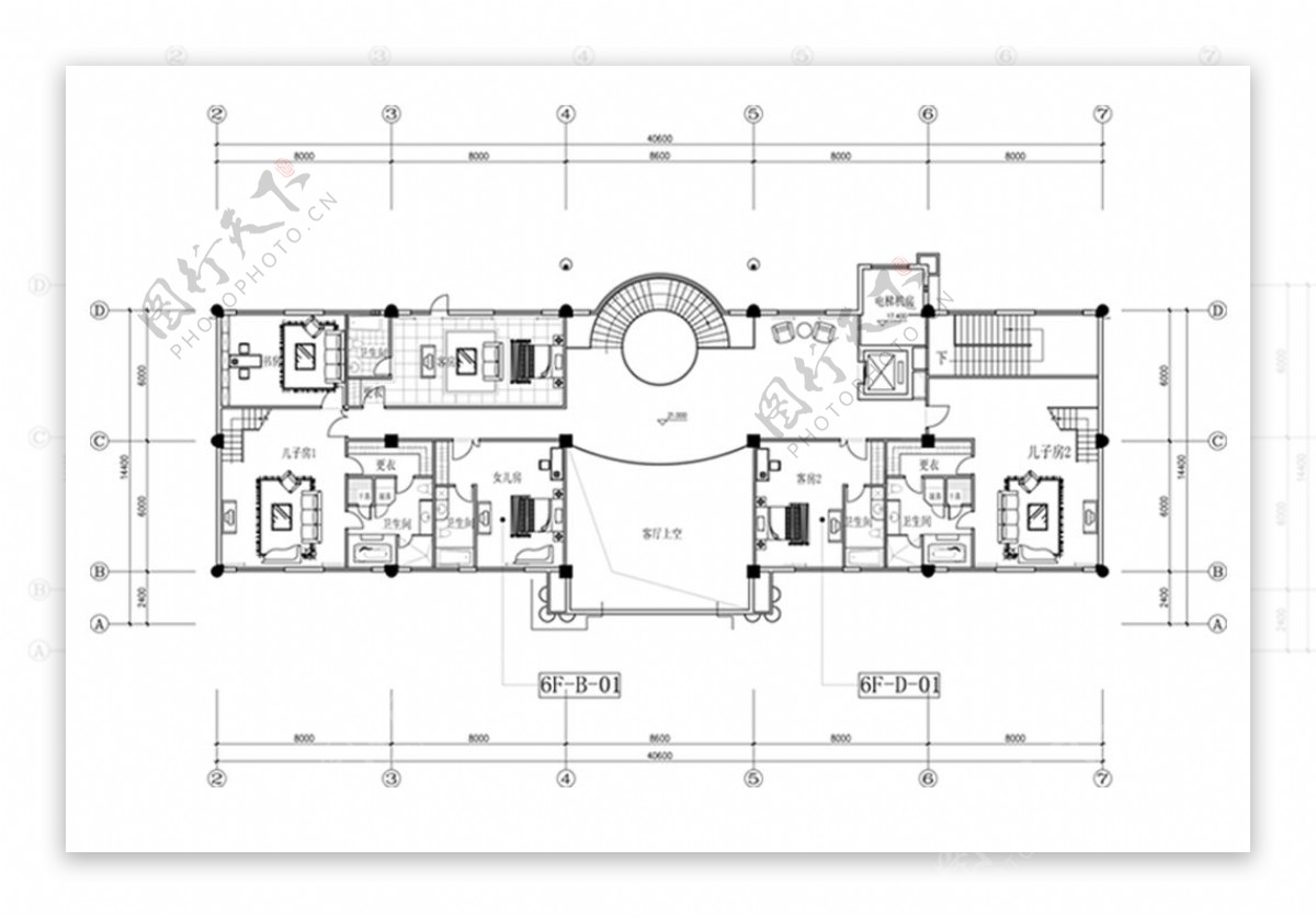 酒店平层家庭套房空间CAD平面方案