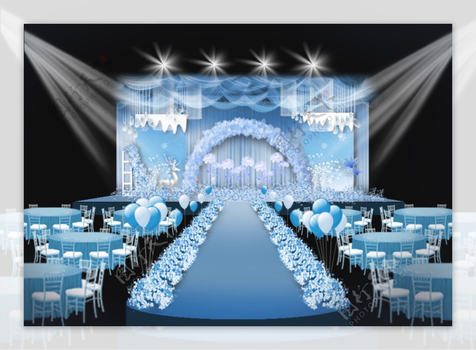 蓝色浪漫冰雪婚礼效果图设计