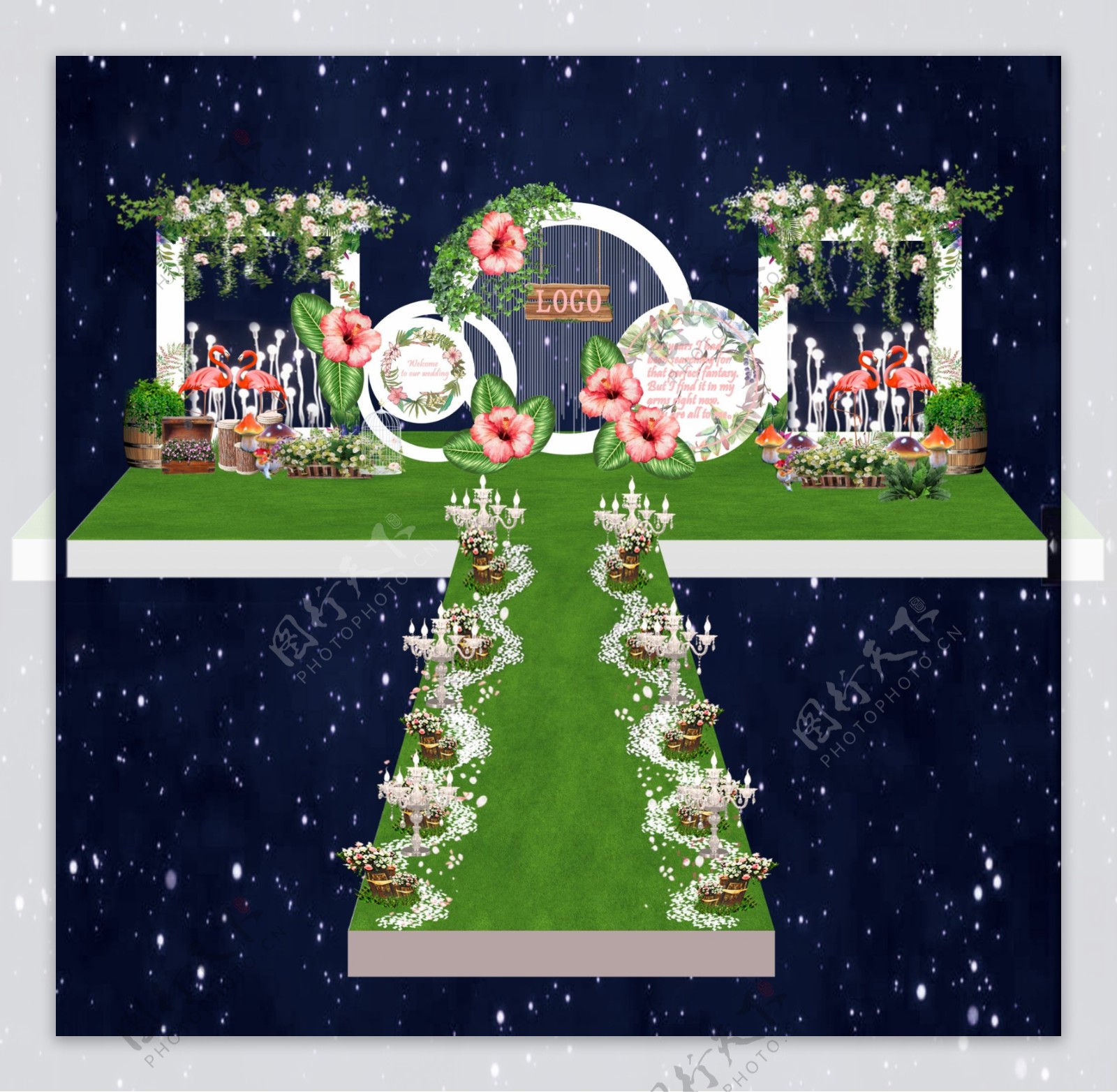 YHwedding婚礼设计：森系婚礼3D效果图|空间|舞台美术|YHwedding - 原创作品 - 站酷 (ZCOOL)