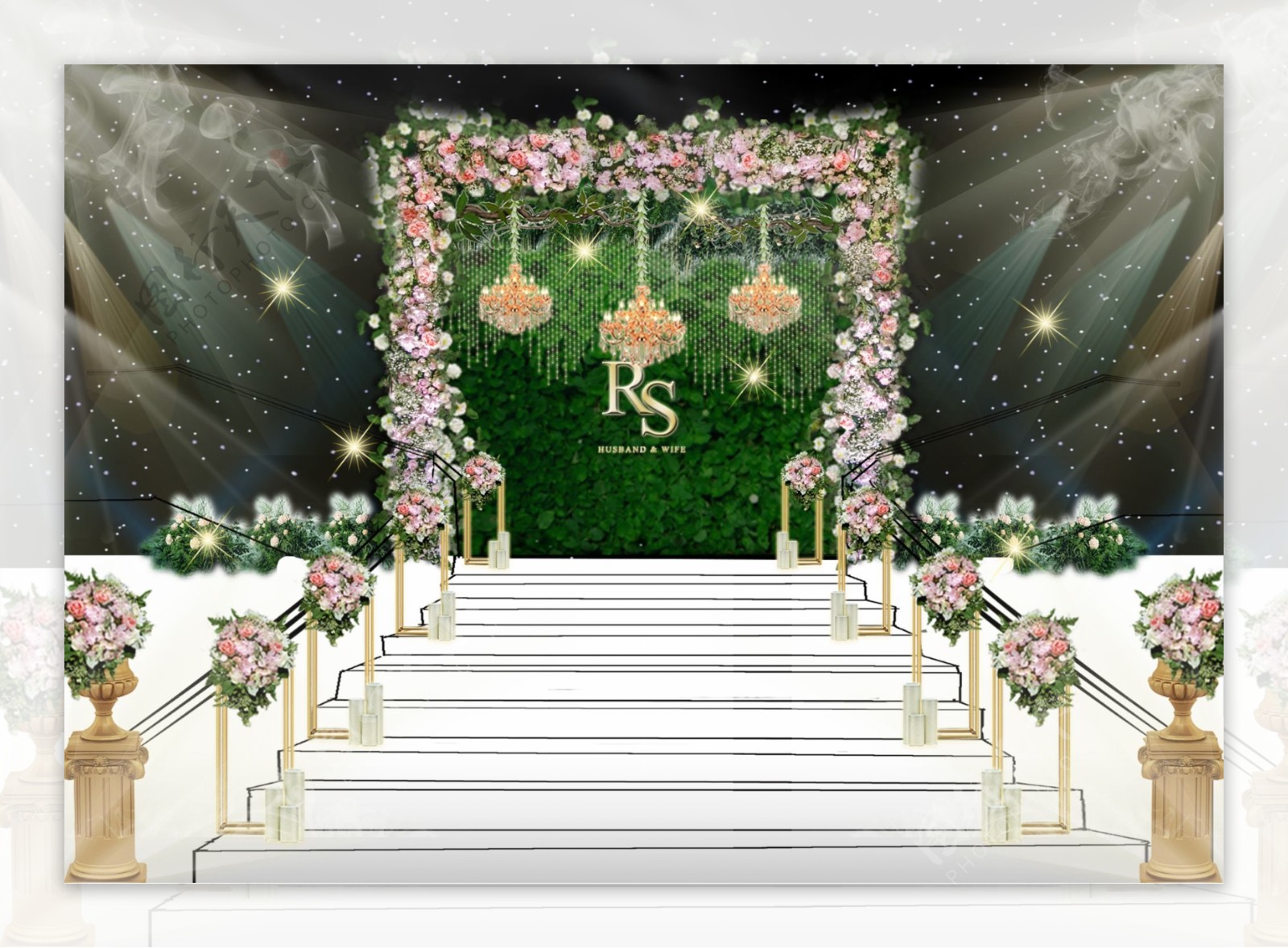 森系婚礼楼梯展示区效果图