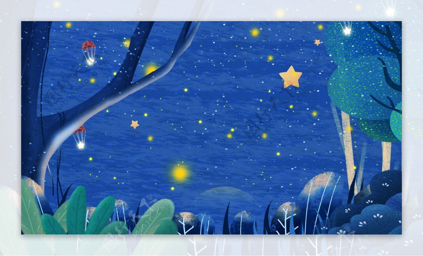 蓝色浪漫星空树林背景设计