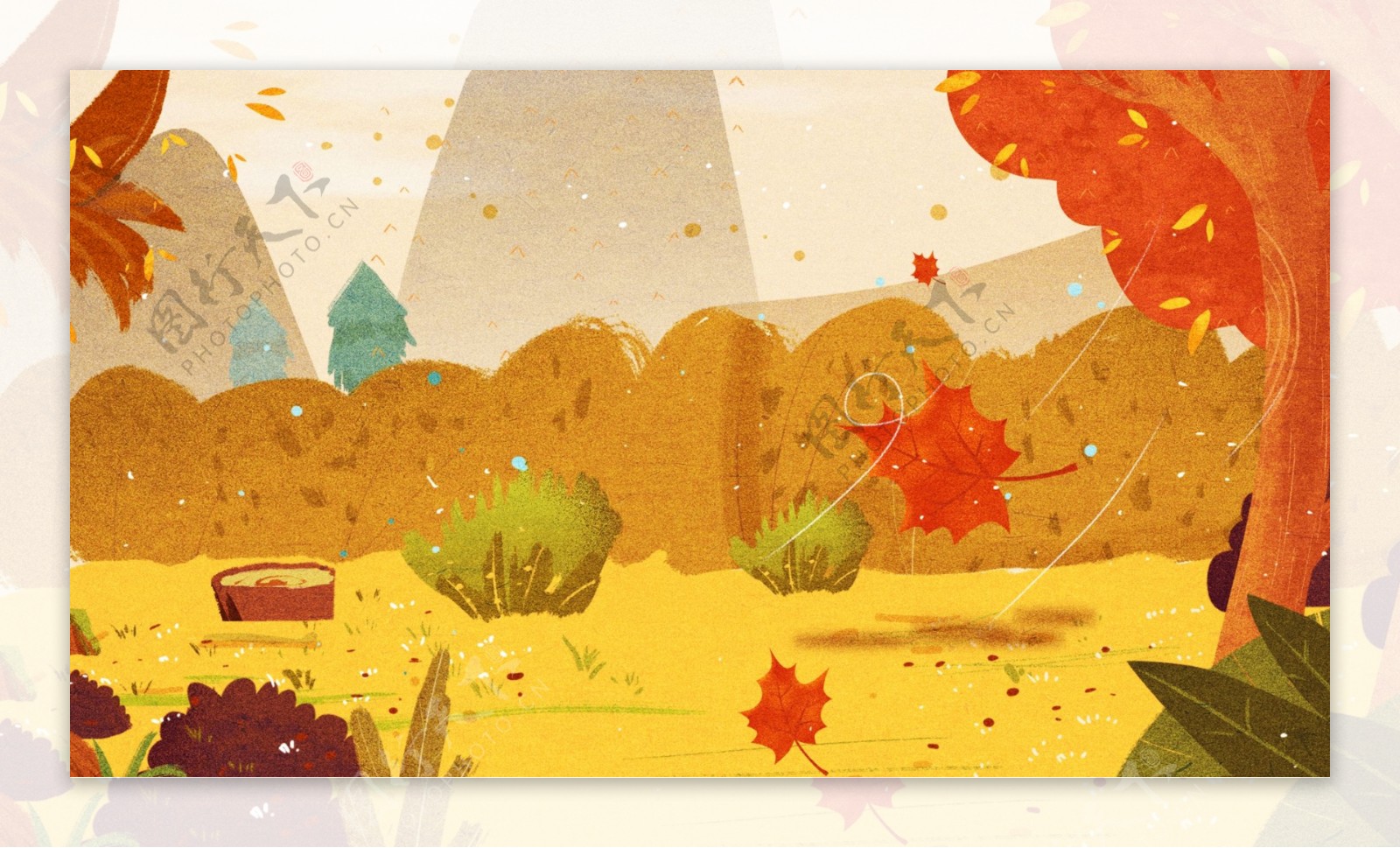 彩绘可爱秋季树林背景设计