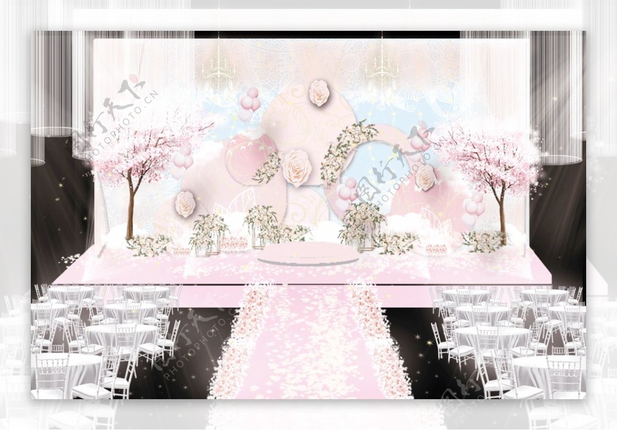 圆形粉色唯美大气主舞台工装婚礼效果图