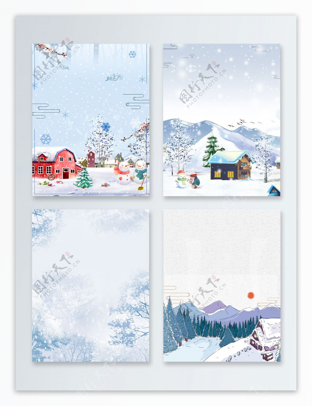 寒冷雪屋冬季雪景广告背景图