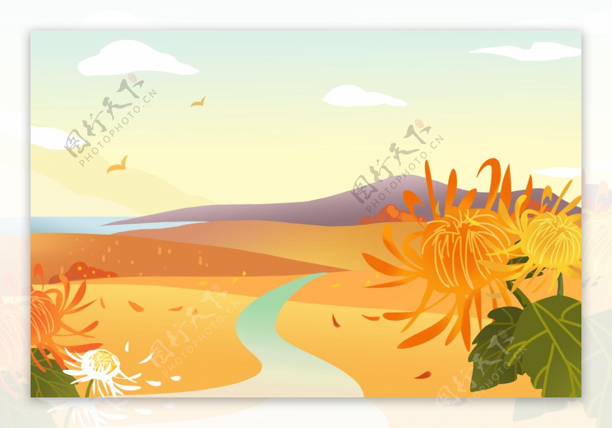 沙漠菊花重阳节海报背景素材