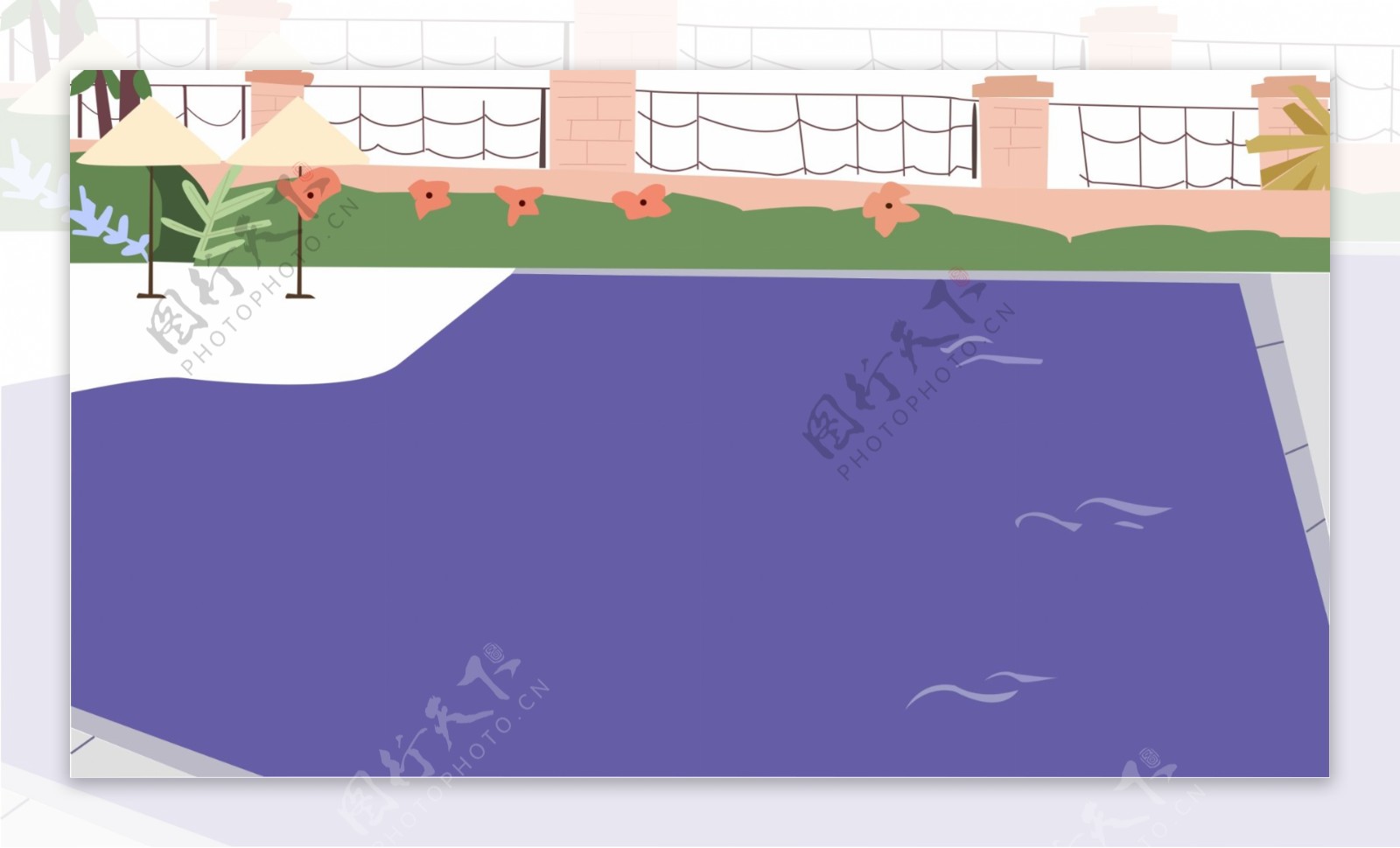 蓝色游泳池栏杆墙卡通背景