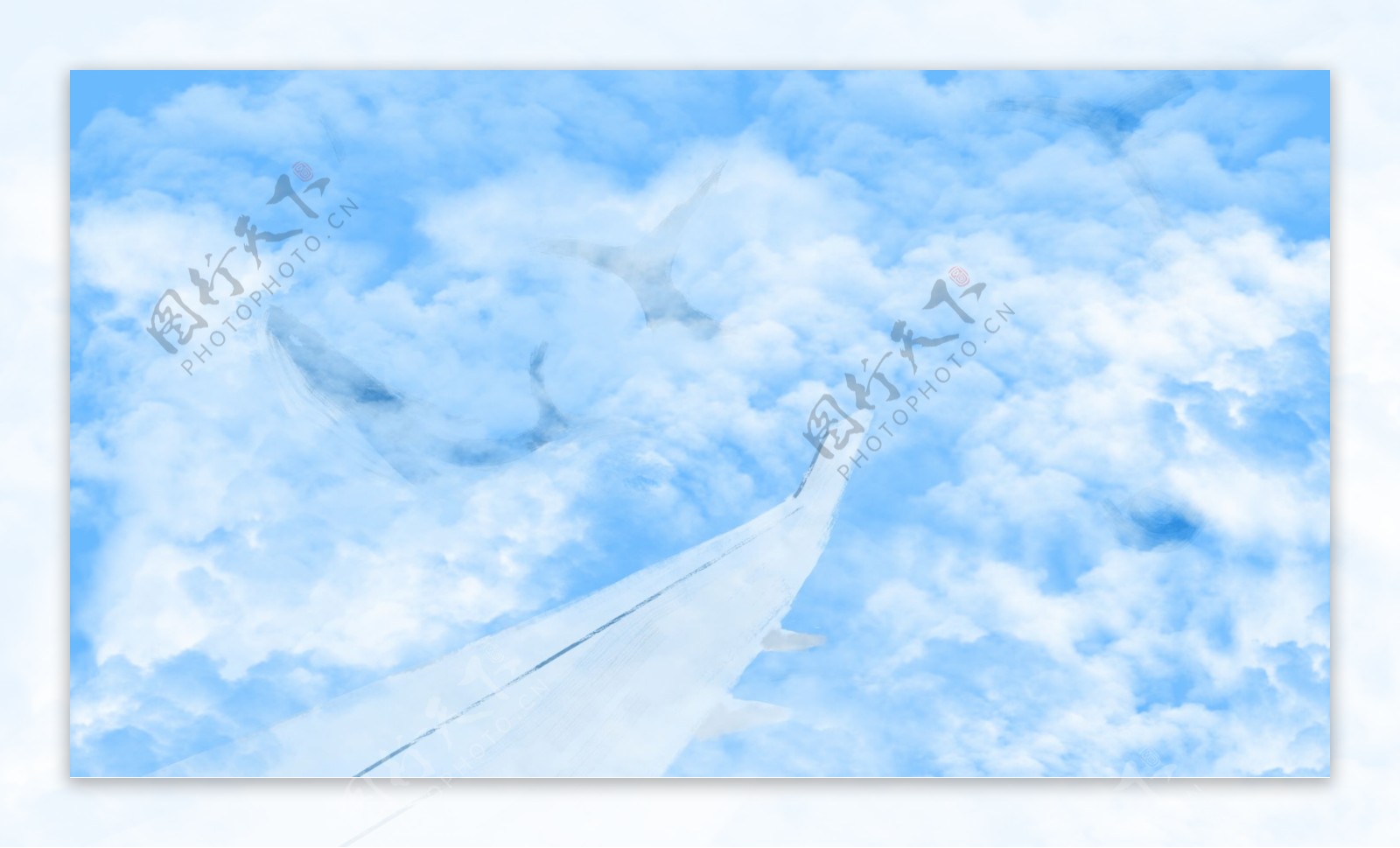 天空中划过的飞机蓝天白云卡通背景