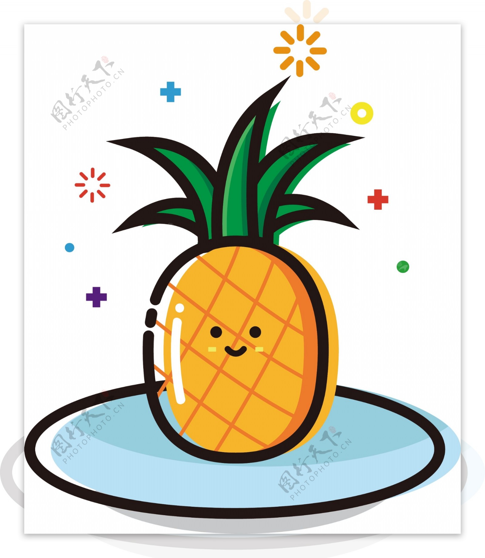 菠萝水果MBE卡通可爱夏季处暑矢量元素