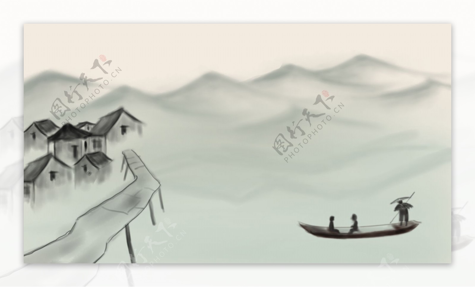水墨山水画中国风背景设计