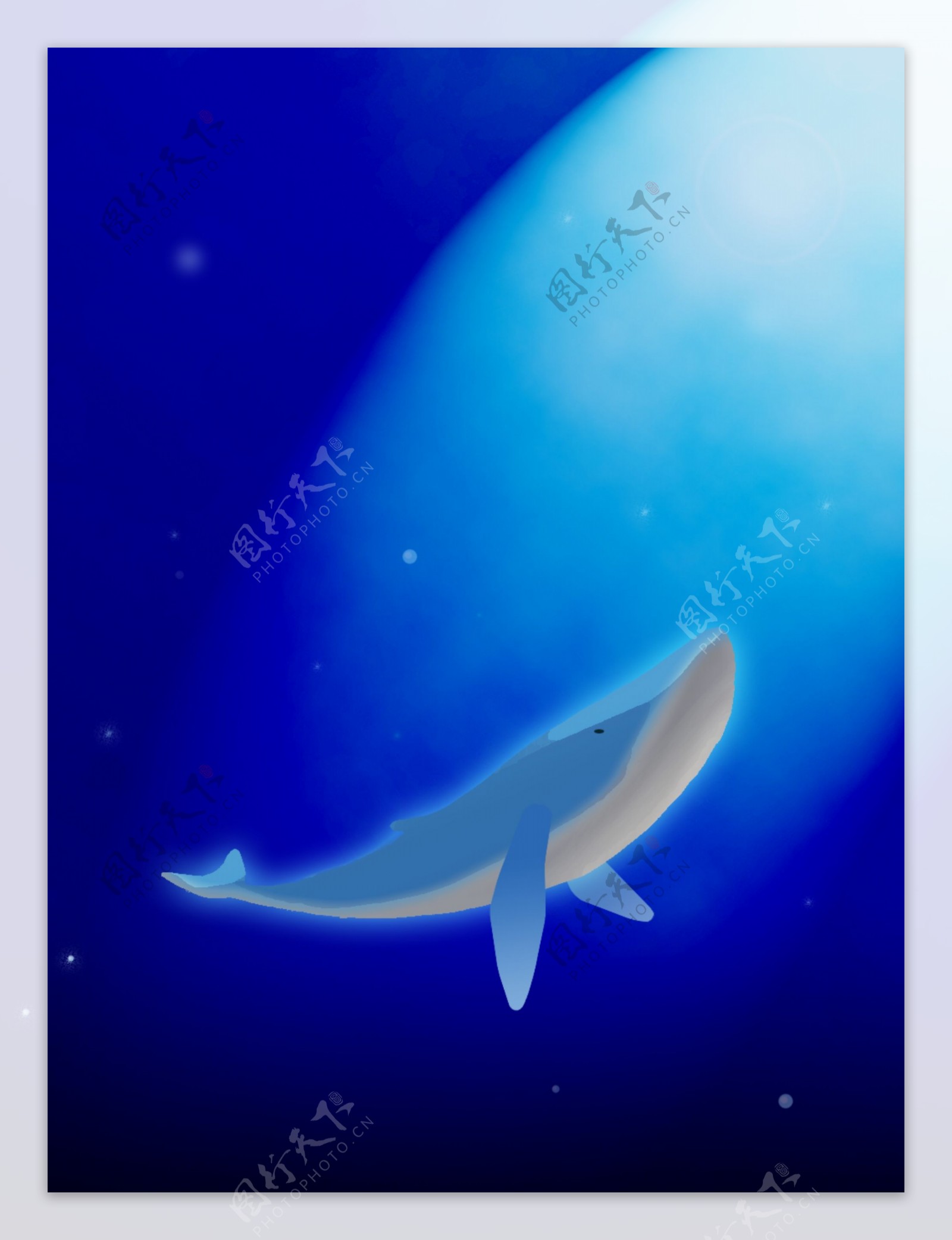 原创手绘深海鲸鱼意境创意背景