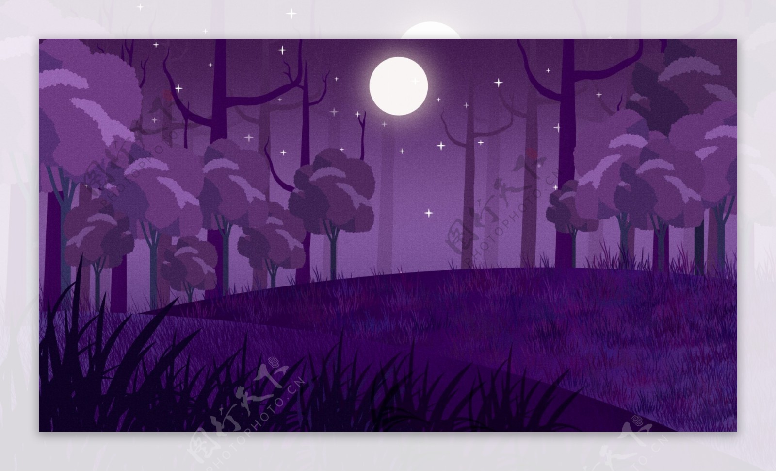 紫色浪漫森林夜晚背景图