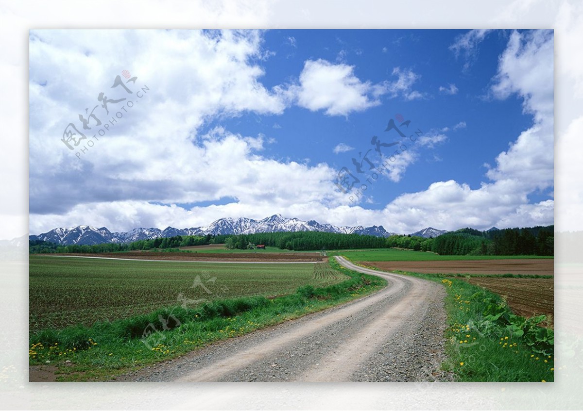 蓝天白云下的道路自然风景